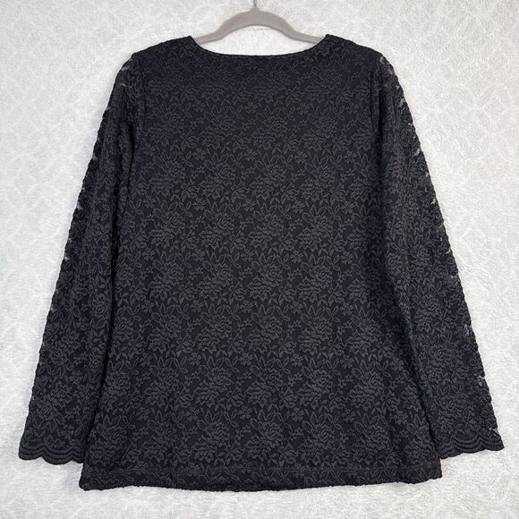 Susan Graver Crochet Lace Top Womens Medium Black Grunge Whimsigoth Witchy Vamp - Picture 5 of 12